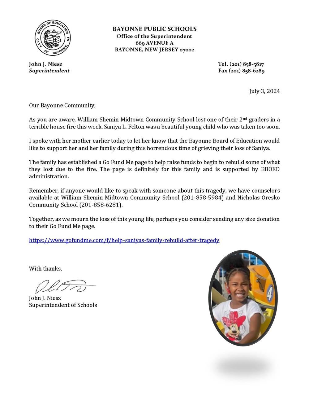  Letter of Request for Support